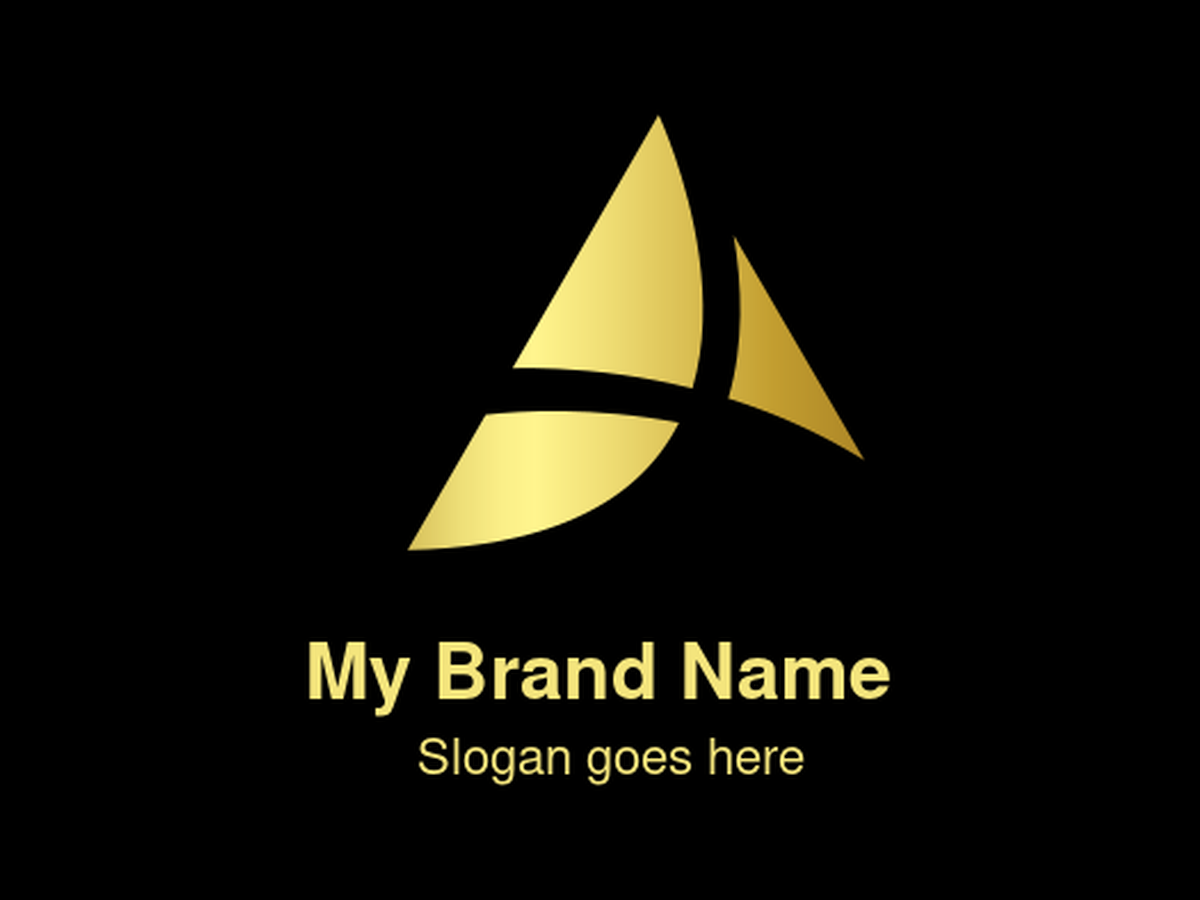 Luxurious Abstract Gold Asymmetrical Logo with Curved Geometric Shapes Forming an Implied Initial 'A' or Rising Motif, Ideal for Premium Brands, Financial Services, and High-End Technology